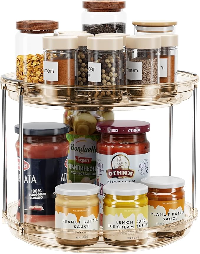 LAMU 2 Tier Lazy Susan Turntable Organizer 9.25'' Rotating Spice Rack Organization for Cabinet, Kitchen, Pantry, Countertop, Bathroom, Vanity, Medicine Cabinet Organizer, Amber