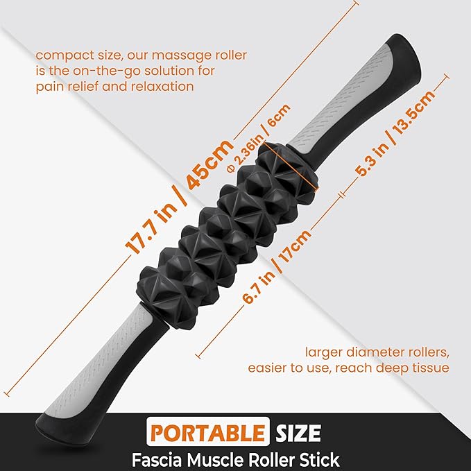 KITWILD Muscle Roller Stick, Massage Roller Stick for Athletes, Body Massage Stick for Muscles Deep Tissue, Muscle Relaxation Roller for Physical Therapy, Myofascial Release, and Yoga Therapy, Black