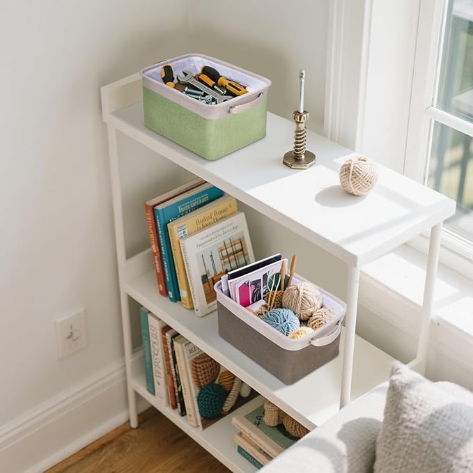 BALEINE 4 Pack Fabric Storage Bins for Shelves, Linen Storage Baskets for Organizing, Decorative Closet Bins for Clothes, Home (Green, 12"x8"x8")
