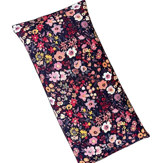 Large Microwave Heating Pad with Flax Seed, Scented or Unscented, Good For Back Pain or Cramps, Moist Heat Therapy or Ice Pack, Microwavable Bean Bag, 6" x 12" (Black Floral, Lavender & Chamomile)