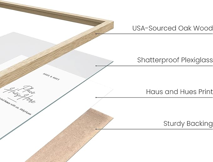 HAUS AND HUES Square Picture Frames 5 x 7 Set of 9 - Photo Gallery Wall Frame Set, Wood 5x7 Frames, 5 x 7 Frames Gallery Wall Set, 5x7 Frame with Mat, Square Frames 5x7 (Beige Oak Frames)