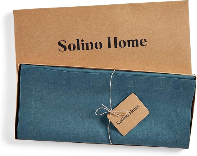 Solino Home Linen Table Runner 72 Inches Long - 100% Pure Linen Peacock Blue Table Runner 14 x 72 Inch - Fete