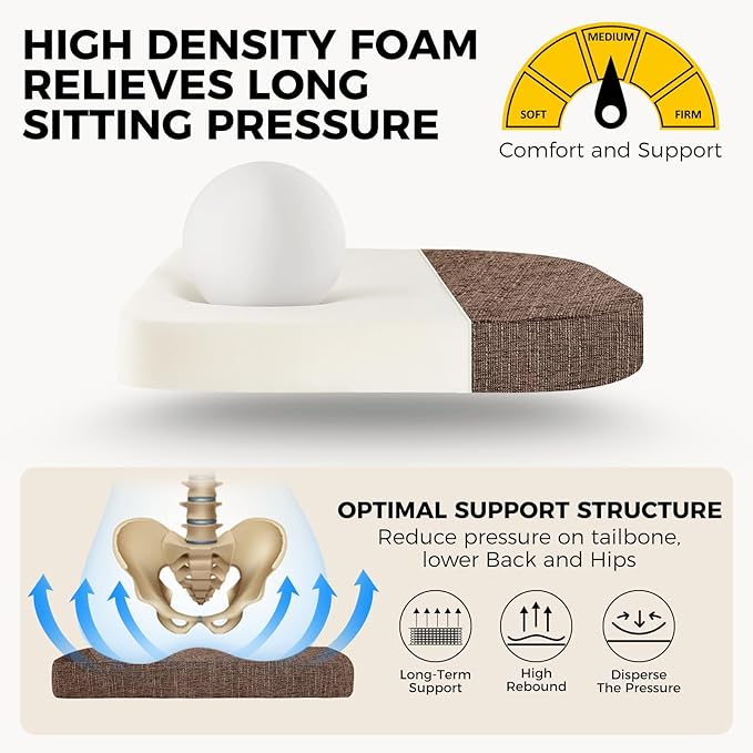 downluxe Indoor Chair Cushions for Dining Chairs, Soft and Comfortable Textured Foam Kitchen Chair Pads with Ties and Non-Slip Backing, 16" x 16" x 2", Brown, 2 Pack