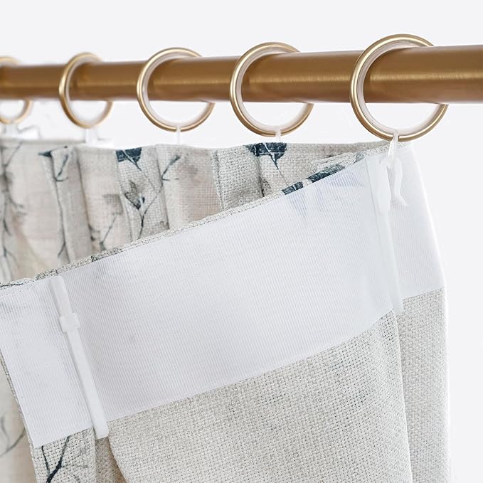 Pinch Pleated Floral Linen Curtains, 72 Inch Wide by 102 Inch Long Printed Curtains for Privacy Light Filtering, Suitable for Living Rooms and Sunrooms.2 Panels
