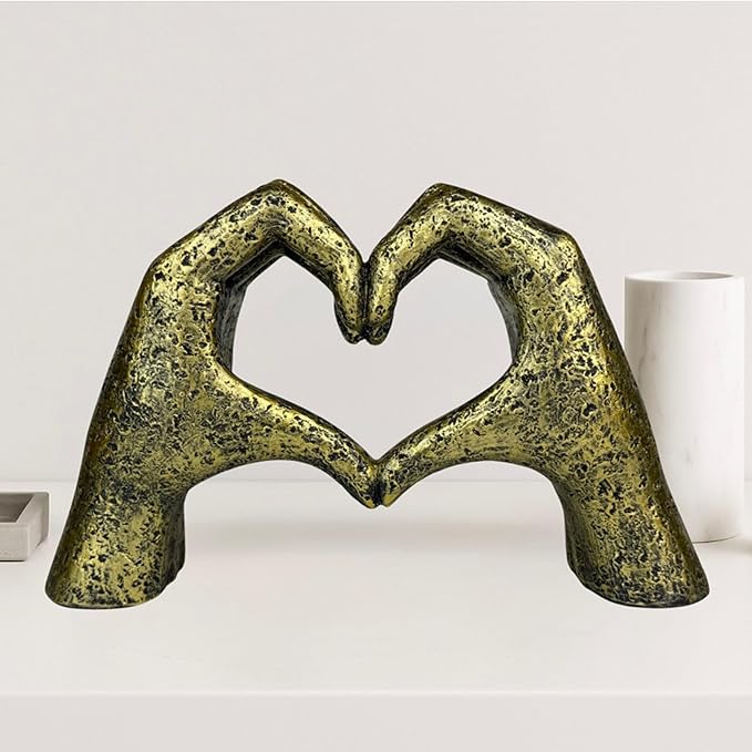 Top Brass Large Rustic Heart Hands Sculpture, 9 3/4” Resin Love Statue – Romantic Decor Accent for Shelf or Mantel – Perfect for Wedding, Valentine's Day or Anniversary (Weathered Bronze)