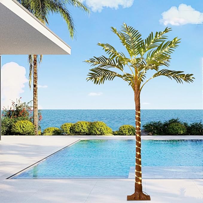 Birchlitland Lighted Palm Trees for Outside Patio 6FT 220 LED Fairy Lights, Artificial Palm Tree Lights Plug in for Home Pool Beach Decoration