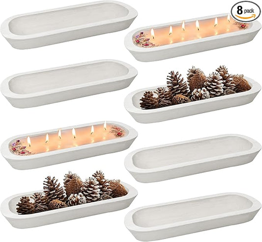 Royxen 8 Pack Dough Bowl for Candle, Wooden Dough Bowls Paulownia, Rustic Bowl Vintage, Bowls for Candle, 14.5 x 5.5 Inch, White