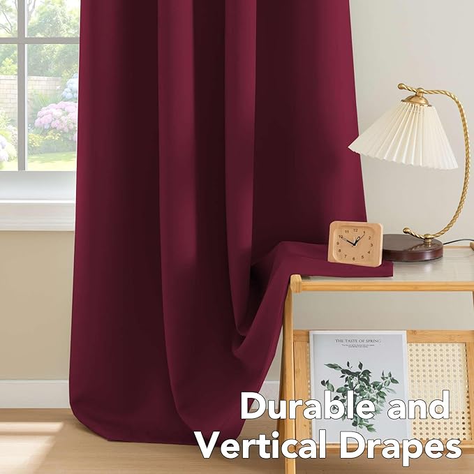 H.VERSAILTEX Christmas Curtains for Bedroom Thermal Insulated Room Darkening Living Room Curtains 72 Inch Long Grommet Privacy Protection Window Curtain Panels/Drapes for Nursery, 2 Panels, Burgundy