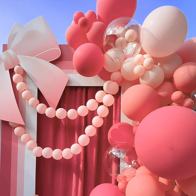 130pcs Retro Hot Pink Balloons Different Sizes 18" 12" 10" 5" Blush Hot Pink Latex Balloon Garland Arch Kit for Birthday Baby Shower Valentine's Day Wedding Gender Reveal Party Decorations