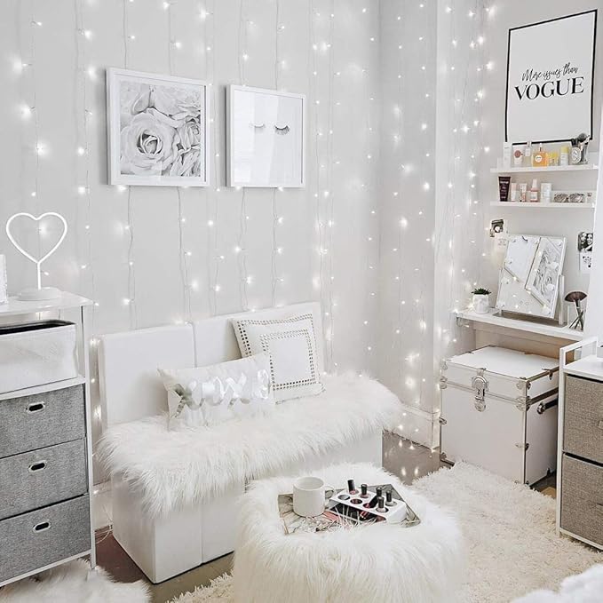 Lighting EVER 594 LED Curtain Lights Cool White, Hanging Fairy String Lights for Bedroom Wall, Indoor Outdoor Backdrop Lights for Wedding, Party, Patio Gazebo (20x10ft, 27 Strings, 9" Apart)