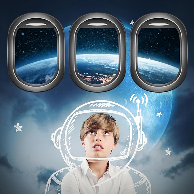 Quanhaigou Glow in The Dark 3D Space Wall Decals, Set of 3 Galaxy Window Stickers for Wall,Planet Themed Room Decor for Kids Boys