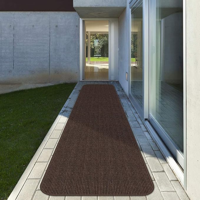 House, Home and More Indoor Outdoor Double-Ribbed Carpet Runner with Skid-Resistant Rubber Backing - Bittersweet Brown - 4 Feet x 50 Feet