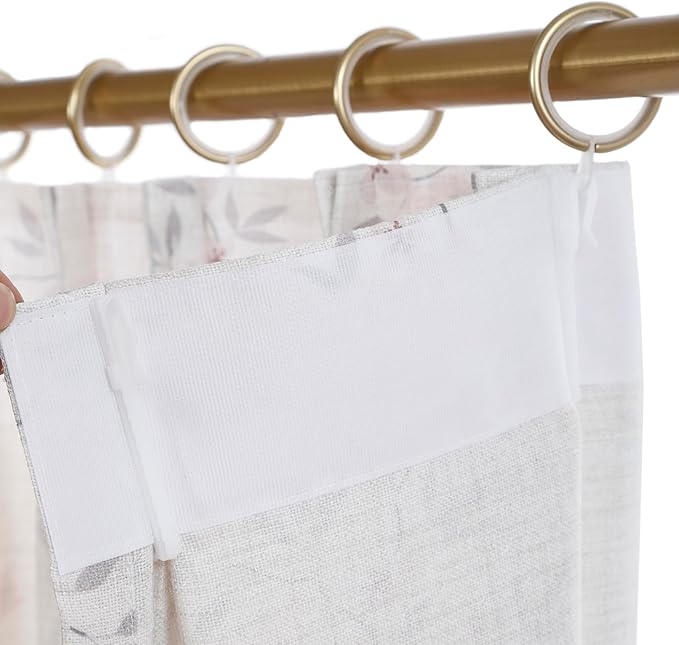 Pink Floral Pinch Pleated Linen Curtains - 2 Panels of Privacy Light-Filtering Printed Curtains Suitable for Dining Rooms and Farmhouses.52 Inches Wide by 96 Inches Long