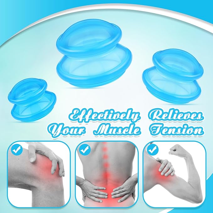 TrelaCo 6 Pcs Cupping Kit for Massage Therapy 3 Sizes Silicone Cupping Set Chinese Massage Therapy for Studio Household Cellulite Joint Pain Muscle Pain(Clear Blue)