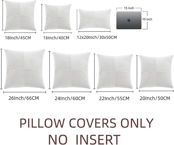 Fancy Homi 2 Packs White Euro Decorative Throw Pillow Covers 26x26 Inch for Living Room Couch Bed, Rustic Farmhouse Boho Home Decor, Soft Corss Corduroy Patchwork Textured Square Cushion Case 66x66 cm