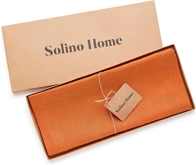 Solino Home Linen Pumpkin Table Runner 60 Inches - 100% Pure Linen Farmhouse Short Table Runner 14 x 60 Inch Ideal for Dresser and Coffee Tables - Fete - Fall, Autumn, Halloween, Thanksgiving