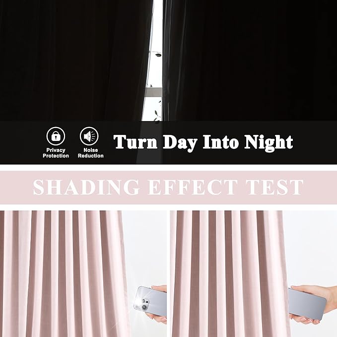 Vision Home Soft Pink Pinch Pleated Full Blackout Curtains Linen Blended Room Darkening Window Panels 95 inch for Living Room Bedroom Thermal Insulated Pinch Pleat Drapes with Hooks 60" Wx95 Lx1