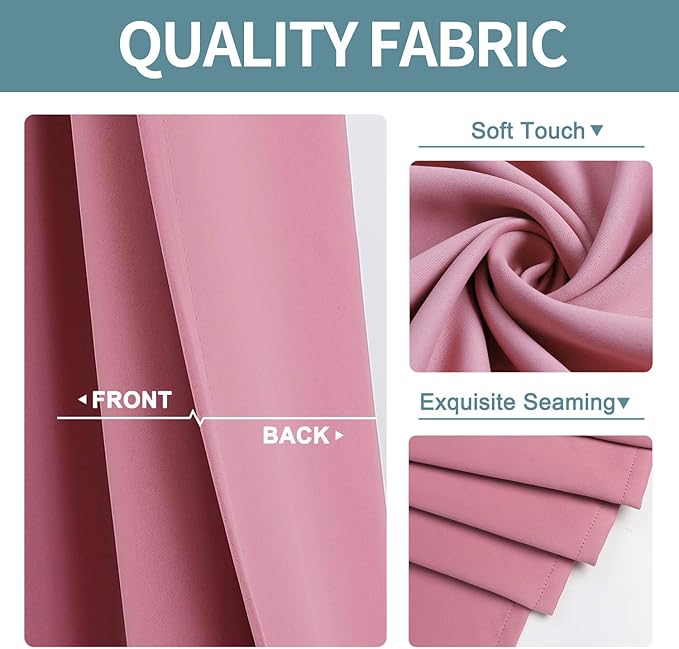 ChrisDowa Grommet Room Darkening Curtains for Bedroom and Living Room - 2 Panels Set Thermal Insulated Blackout Curtains (Pink, 52W x 54L)