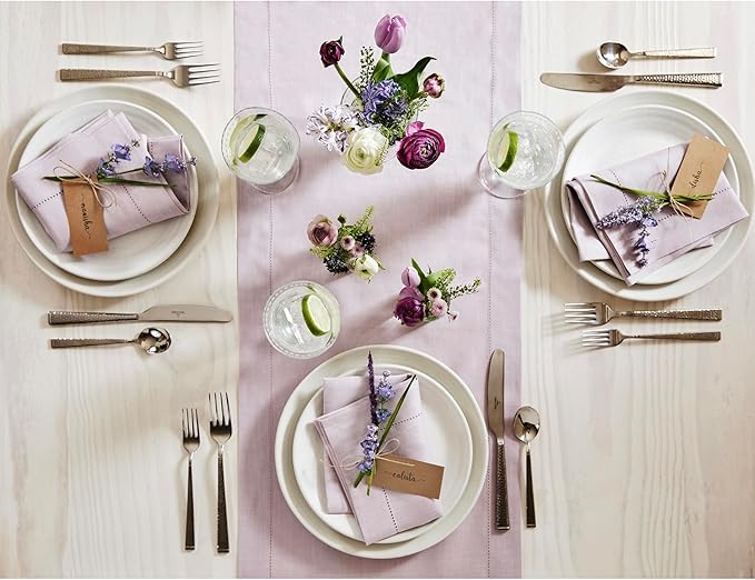 Solino Home Linen Lilac Table Runner 132 Inches Long - 100% Pure Linen Extra Long Table Runner 14 x 132 Inch - Classic Hemstitch