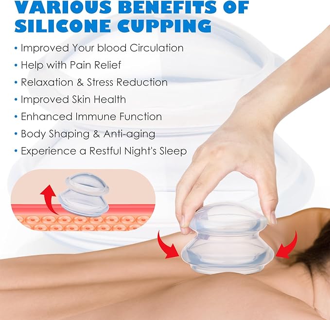 7pcs Cupping Therapy Set-Professional Silicone Cupping, Suitable for Facial Body Massage/Deep Myofascial Release/Pain Relief/Muscle Relaxation & More (Clear,7pcs)