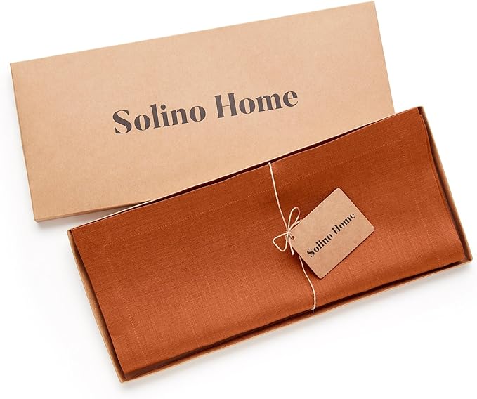 Solino Home Linen Cinnamon Table Runner 36 Inches - 100% Pure Linen Farmhouse Short Table Runner 14 x 36 Inch Ideal for Dresser and Coffee Tables - Fete - Thanksgiving