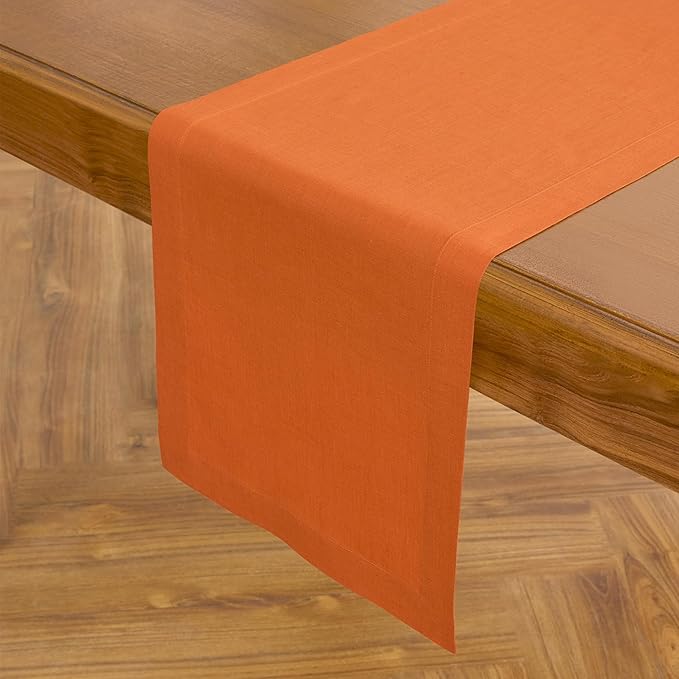 Solino Home Persimmon Orange Table Runner 132 Inches Long - 100% Pure Linen Extra Long Table Runner 14 x 132 Inch for Fall, Autumn, Halloween, Thanksgiving - Fete