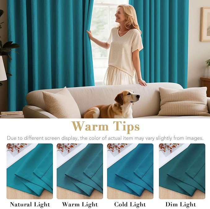 H.VERSAILTEX Blackout Thermal Insulated Solid Room Darkening Curtains/Panels/Drapes for Bedroom 108 Inches Long, Grommet Light Blocking Curtains for Sliding Glass Door, Turquoise Blue, Set of 2
