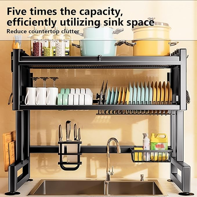 Home Furnishing Over The Sink Dish Drainer Drying Rack 3 Tier Over Sink Dish Rack for,oversink Dish Dry Rack,Space Saving Dish Drying Rack,Kitchen Sink Organizer countertop(White,95cm/37.4in)