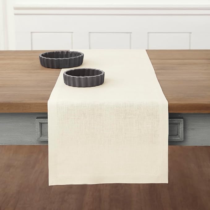 Solino Home Linen Ivory Table Runner 108 Inches Long - 100% Pure Linen 14 x 108 Inch Table Runner for Dining, Fall, Autumn, Thanksgiving - Fete