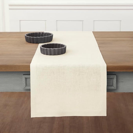 Solino Home Linen Ivory Table Runner 108 Inches Long - 100% Pure Linen 14 x 108 Inch Table Runner for Dining, Fall, Autumn, Thanksgiving - Fete