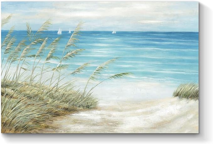 cozy country Coastal Wall Art 45"x30" - Beach Pictures Ocean Canvas Decor - Nautical Artwork Seascape Hand Painting for Living Room, Sea House
