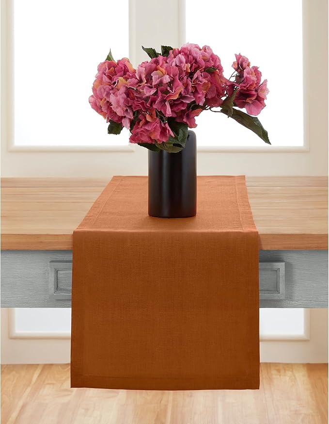 Solino Home Linen Cinnamon Table Runner 144 Inches Long - 100% Pure Linen Extra Long Table Runner 14 x 144 Inch for Fall, Autumn, Halloween, Thanksgiving - Fete