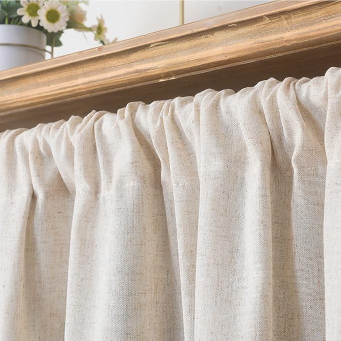 Sutuo Home Boho Sheer Curtain Valance Tier Cotton Linen with Bohemian Handmade Tassels, Short French Farmhouse Window Treatment for Kitchen Cafe, Rod Pocket, 1 Panel 59" W x 24" L, Natural Textured