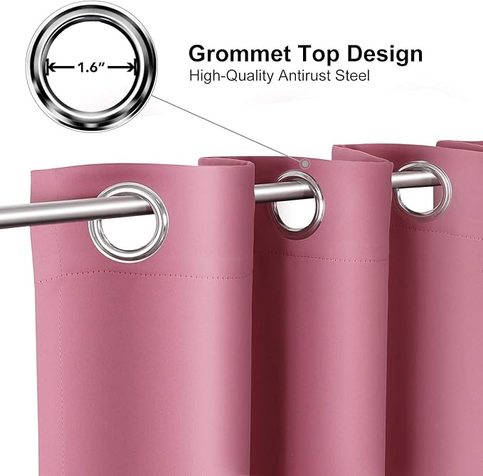 ChrisDowa Grommet Room Darkening Curtains for Bedroom and Living Room - 2 Panels Set Thermal Insulated Blackout Curtains (Pink, 52W x 54L)