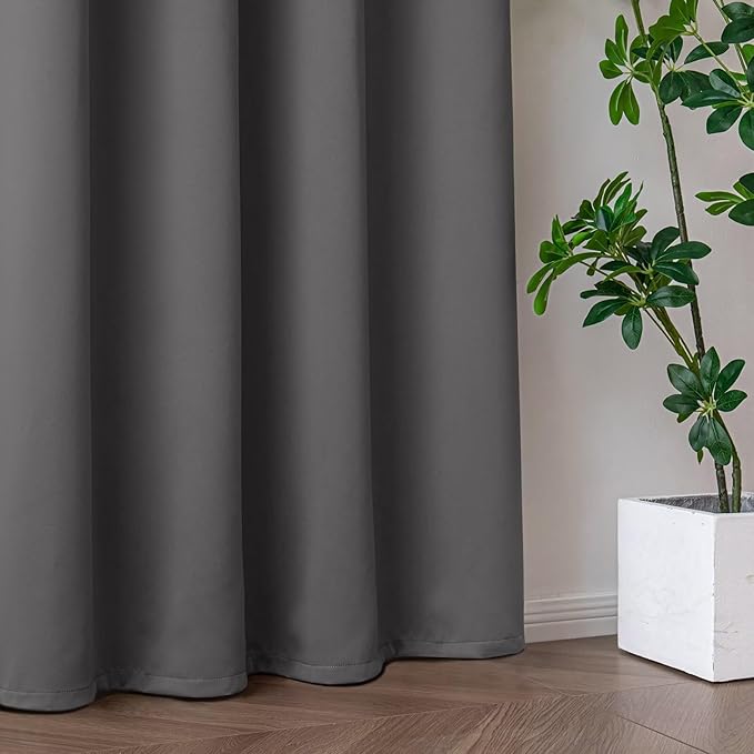 Blackout Curtains 90 Inch Length for Bedroom, Thermal Insulated Blackout Curtains 2 Panels Set, Solid Grommet Privacy Room Darkening Drapes for Living Room Windows(W52 x L90, Light Grey)