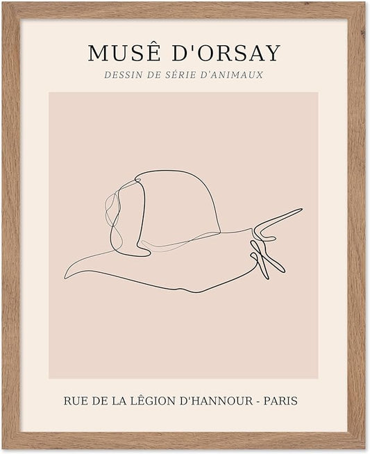 Poster Master Vintage Poster - Retro One Line Snail Drawing Print - Snail Line Art - Minimal Gift for Men, Women, Animal Lover - Abstract Wall Decor for Home, Office, 16x20 Beige Framed