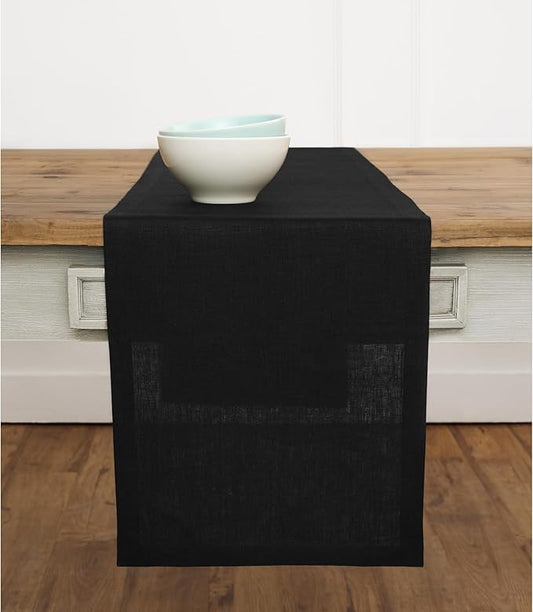 Solino Home Linen Black Table Runner 132 Inches Long - 100% Pure Linen Extra Long Table Runner 14 x 132 Inch for Fall, Autumn, Halloween, Thanksgiving - Fete