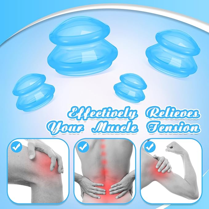 Nuanchu 8 Pcs 4 Sizes Cupping Therapy Set with Satin Bag Silicone Massage Cups Professional Cupping Therapy Vacuum Cup for Cellulite Joint Pain Muscle Pain(Clear Blue)