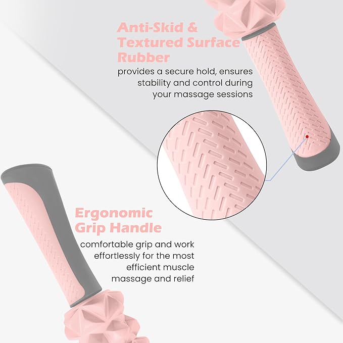 KITWILD Muscle Roller Stick, Massage Roller Stick for Athletes, Body Massage Stick for Muscles Deep Tissue, Muscle Relaxation Roller for Physical Therapy, Myofascial Release, and Yoga Therapy, Pink