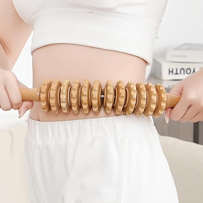 Wood Massage Roller Wood Therapy Massage Tools Body Roller Cellulite Roller Fascia Blaster Wooden Massager for Lymphatic Drainage, Maderoterapia, Pain Relief(Curved)