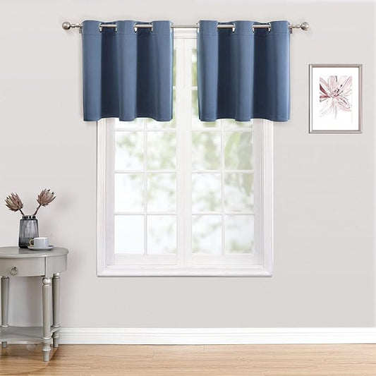 ChrisDowa Small Kitchen Valances for Windows - Grommet Short Thermal Insulated Room Darkening Window Valances Curtains for Living Room (2 Panels, Stone Blue, 52 x 18 Inch)