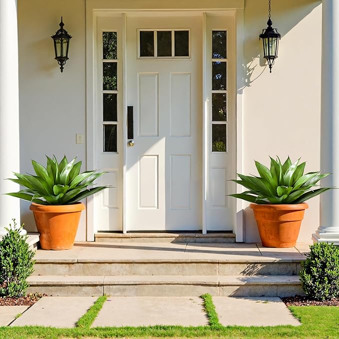JUSTOYOU 28" Artificial Agave Plants Outdoor Large Fake Agave Plants Faux Succulents for Outdoor Indoor Home Front Porch Decor (2, Green)