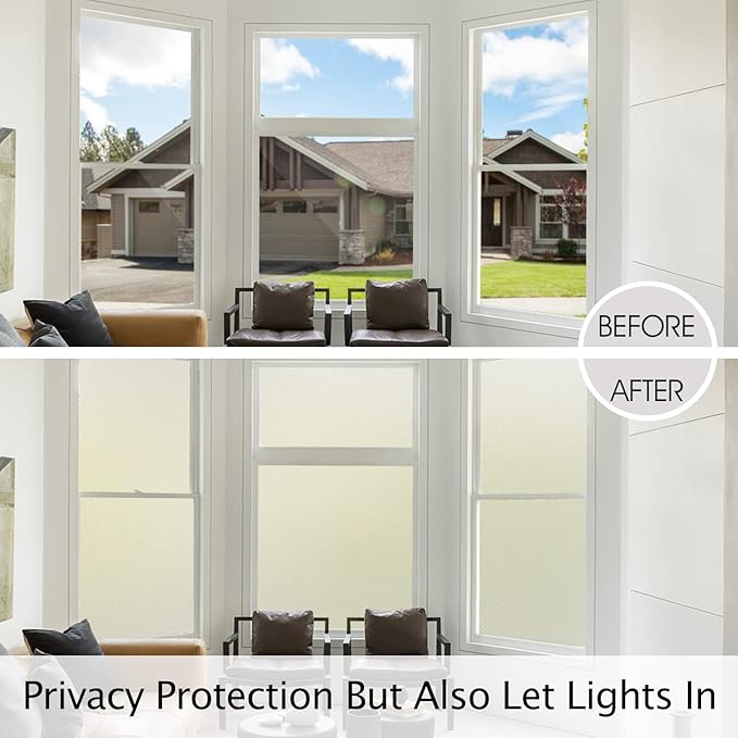HIDBEA Frosted Window Privacy Film Heat Control UV Blocking, Static Cling Non-Adhesive Reusable Door coverings for Bathroom Home Office (Frosted 35.4 Inch x 32.8 Feet)