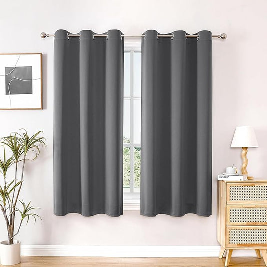 ChrisDowa Blackout Curtains 45 inches Long for Bedroom - 2 Panels Set Grommet Thermal Insulated Room Darkening Curtains for Living Room (Grey, 38 x 45 Inch)