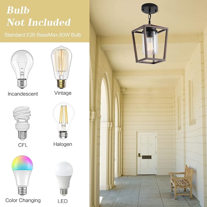 SGLfarmty Farmhouse Bar Pendant Lighting for Kitchen, Single Pendant Island Light with Wooden Finish，Modern Industrial Metal Pendant Light Fixtures，Rustic Ceiling Lantern Hanging Light,1 Pack