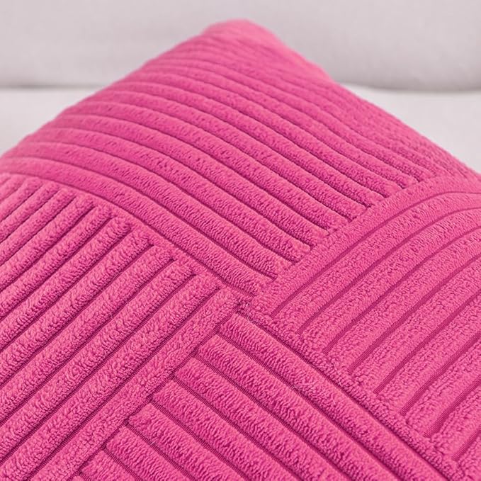 Fancy Homi 2 Packs Hot Pink Lumbar Decorative Throw Pillow Covers 12x20 Inch for Living Room Couch Bed Sofa, Rustic Farmhouse Boho Home Decor, Soft Striped Corduroy Rectangle Accent Cushion Case