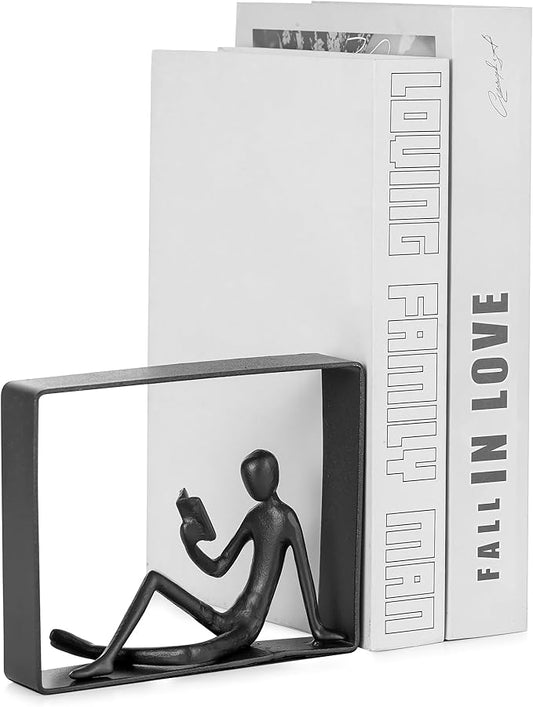 Sziqiqi Book Ends for Shelves Decorative: Cast Iron Bookends for Books Cute Statue Book Ends on Bookshelf Human Sculpture Decoration - Geometric Bookend Unique Gift for Shelves Room Office Decorative