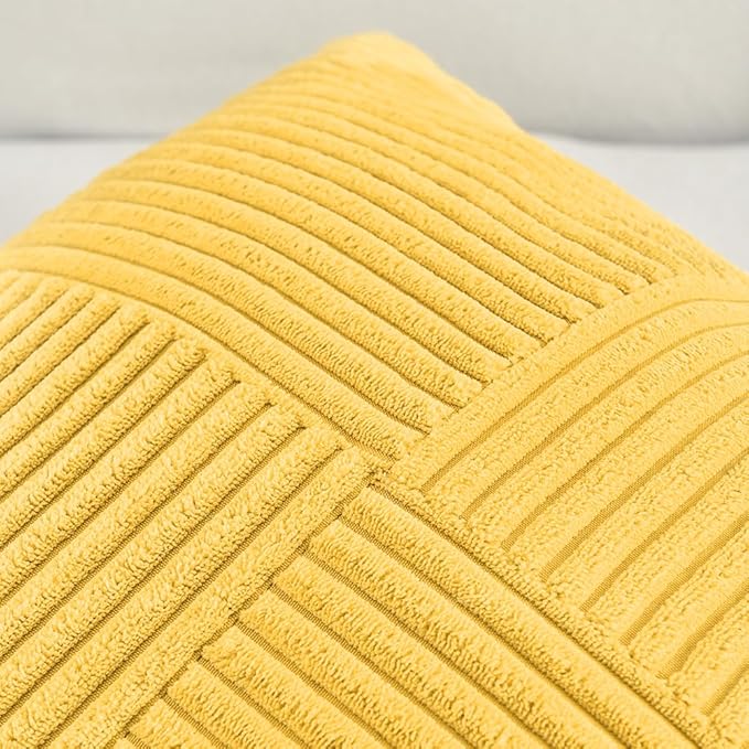 Fancy Homi 2 Packs Yellow Decorative Throw Pillow Covers 16x16 Inch for Living Room Couch Bed, Rustic Farmhouse Boho Home Decor, Soft Corss Patchwork Corduroy Textured Square Cushion Case 40x40 cm