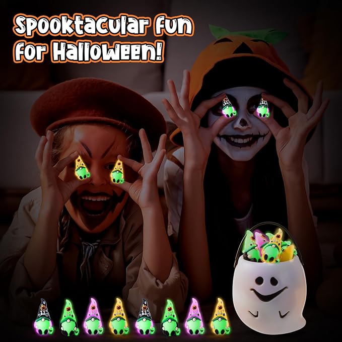 Wesiti 50 Pcs Luminous Halloween Mini Gnomes Figurines Bulk Glow in Dark Miniature Ornaments Hide and Seek Tiny Gnomes Figures Statue Halloween Party Favor Bag Fillers Garden Dollhouse Decor Gifts