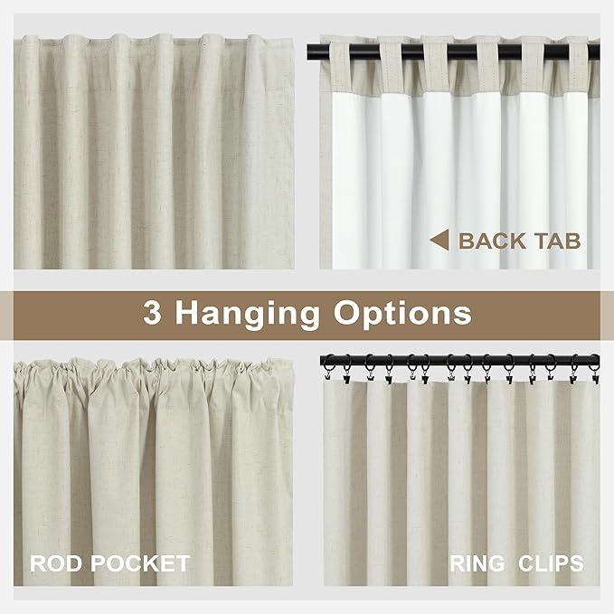 100 Inch Length Custom Summer Curtains for Windows Living Room Viral Back Tab Pleated Extreme Blackout Curtain Linen Designer Drapes for Sliding Glass Doors Patio 52 Wide x 100 Long Tall 2 Panel Beige
